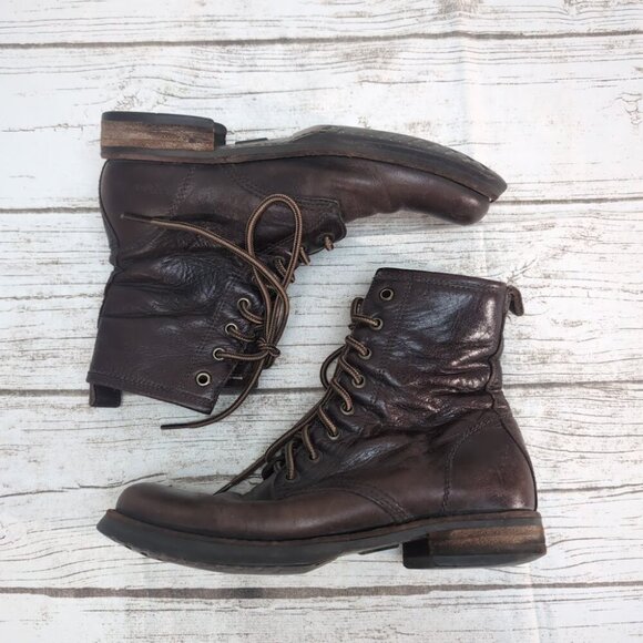 Frye Brown Leather Lace Up Combat Boots Women Size 8 - Picture 7 of 9